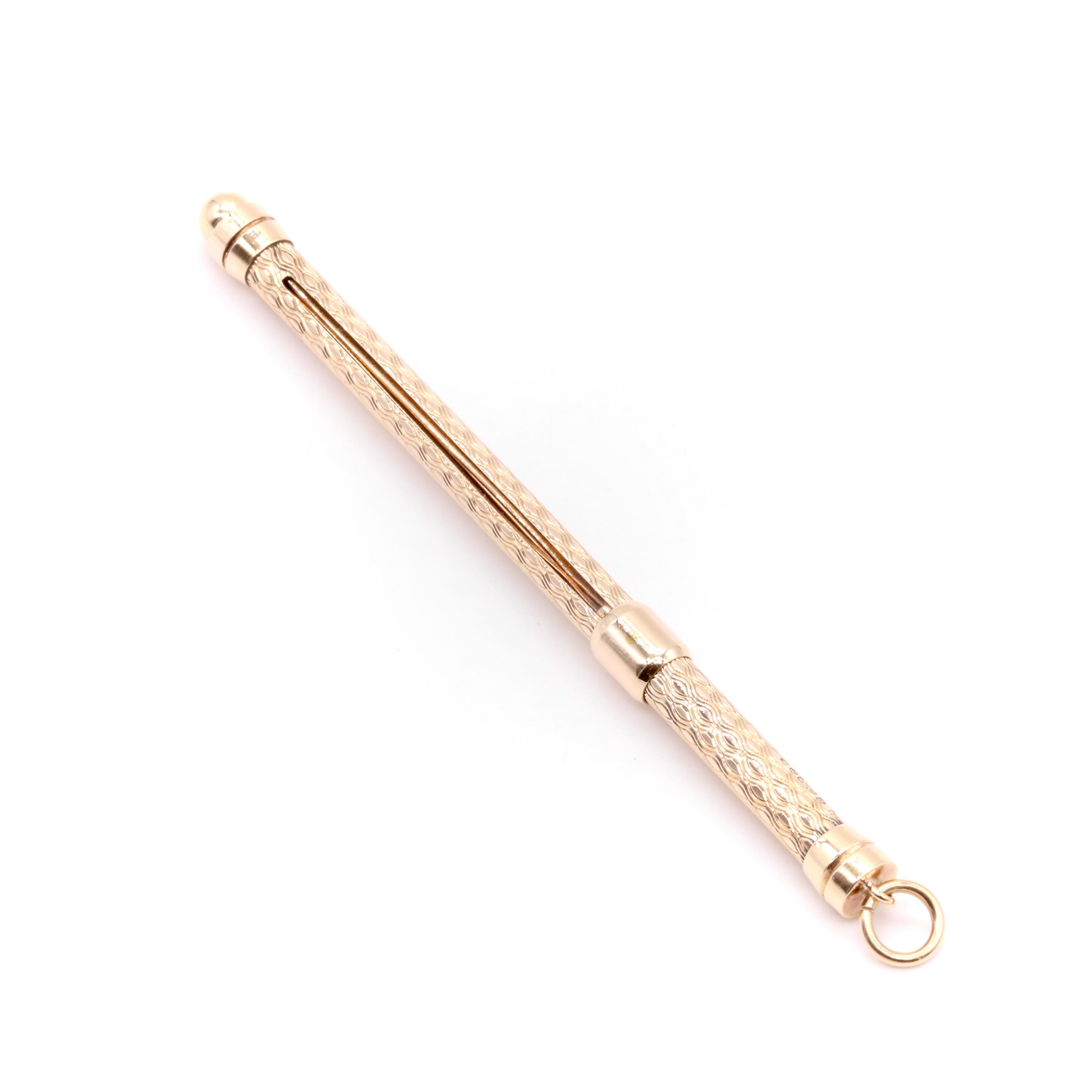 Women's or Men's Vintage 1970s 9K Yellow Gold Engine Turned Swizzle Stick