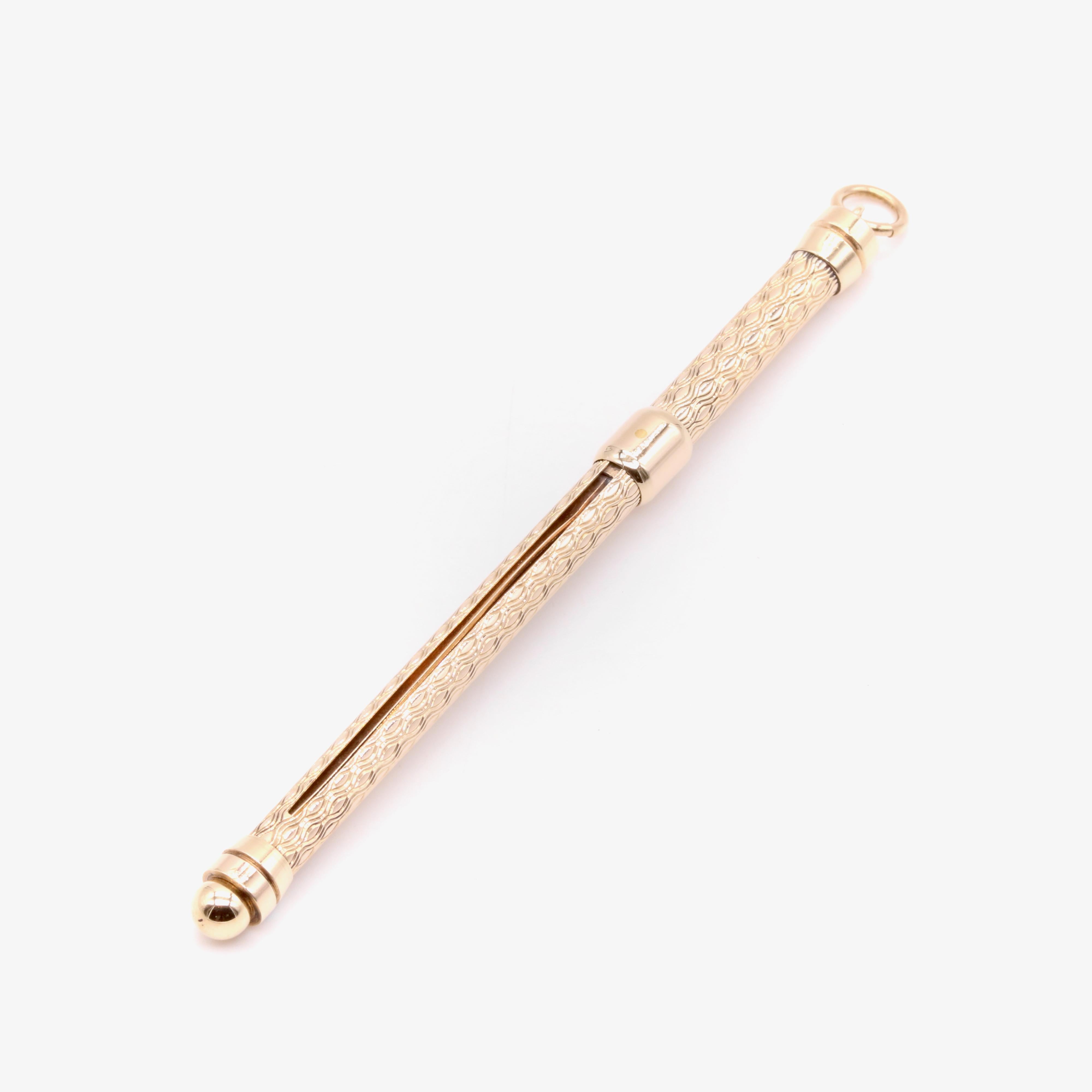 Vintage 1970s 9K Yellow Gold Engine Turned Swizzle Stick 2