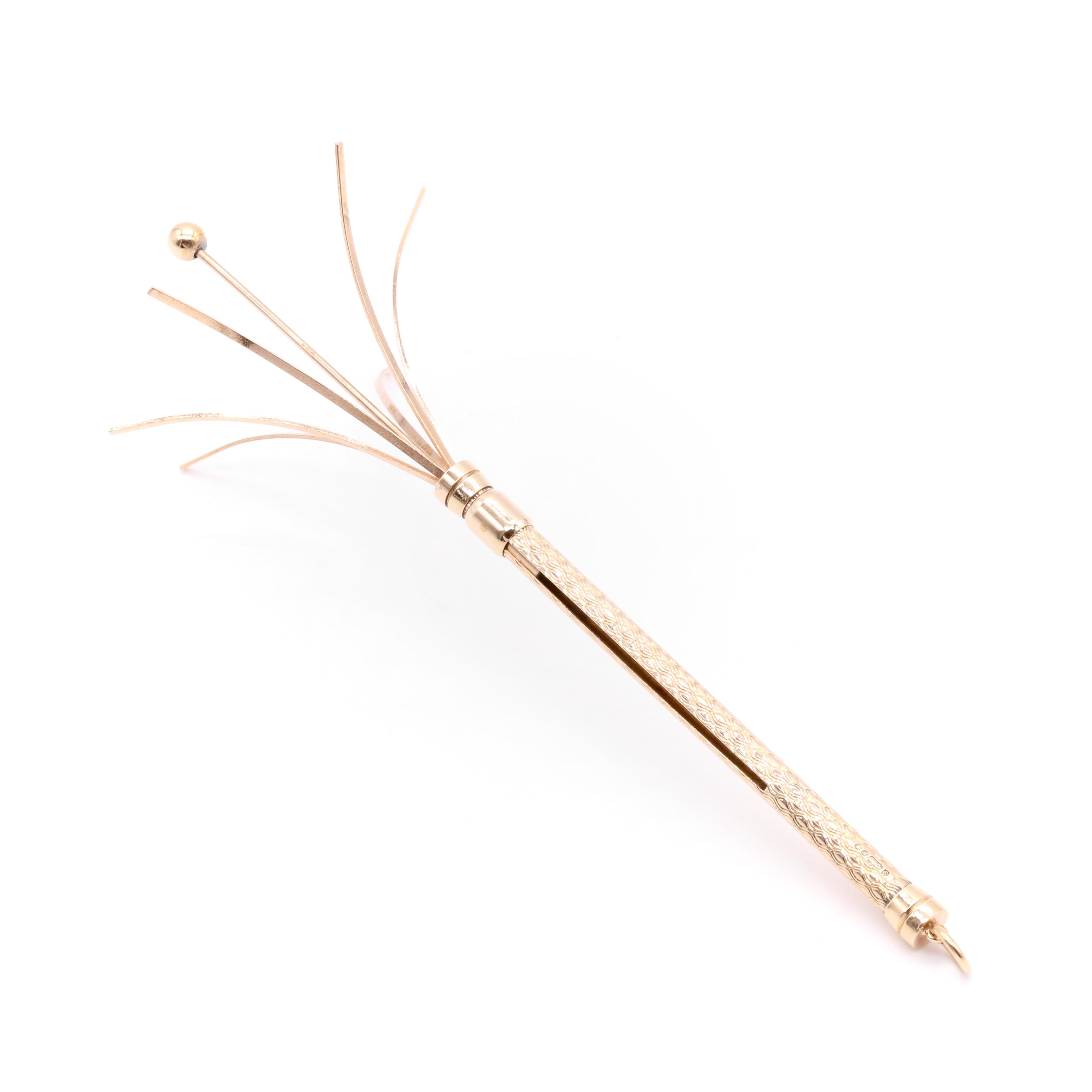 Vintage 1970s 9K Yellow Gold Engine Turned Swizzle Stick 3
