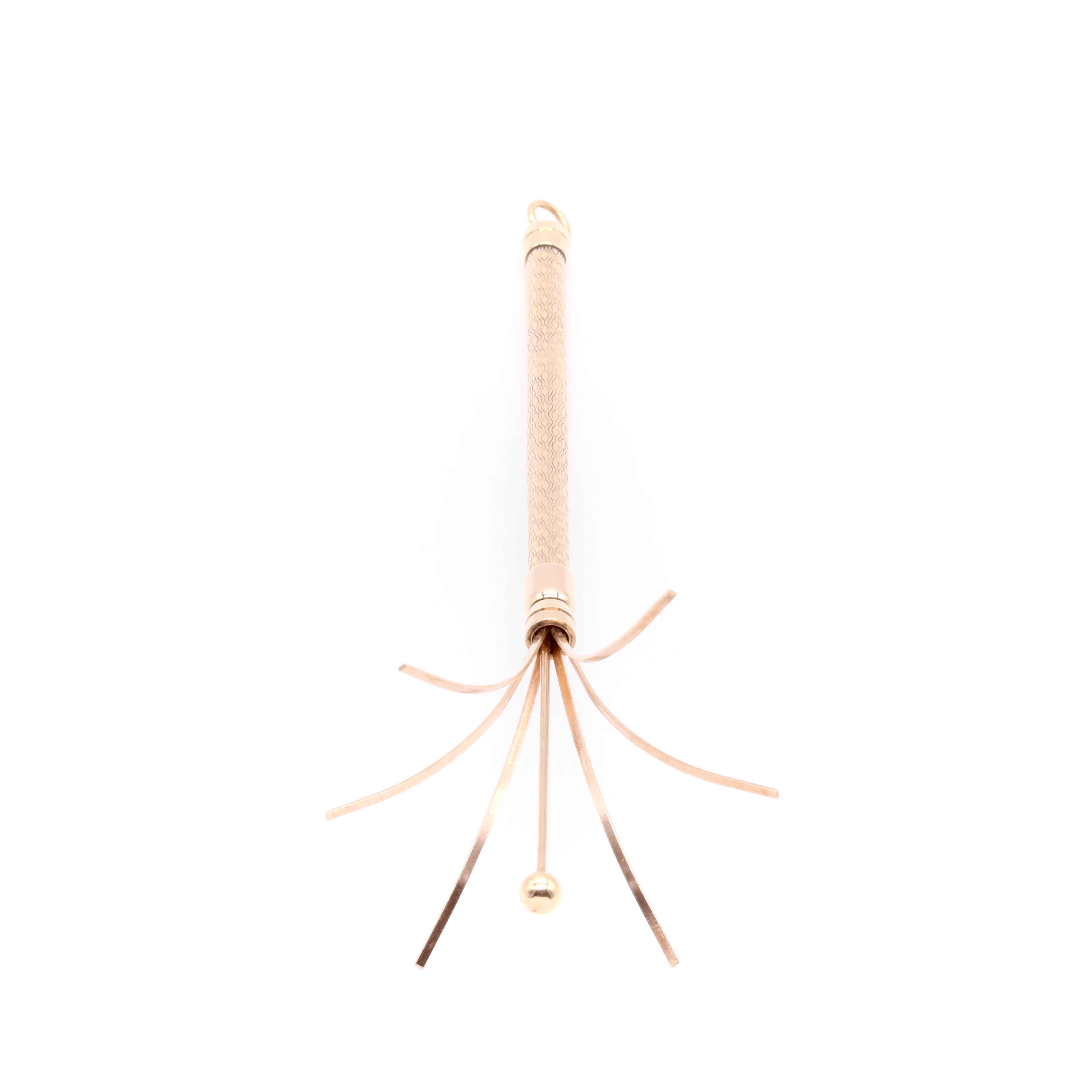 Vintage 1970s 9K Yellow Gold Engine Turned Swizzle Stick 4