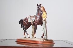 Vintage 1970s A. Saulini Ceramic Sculpture of Horse and Woman