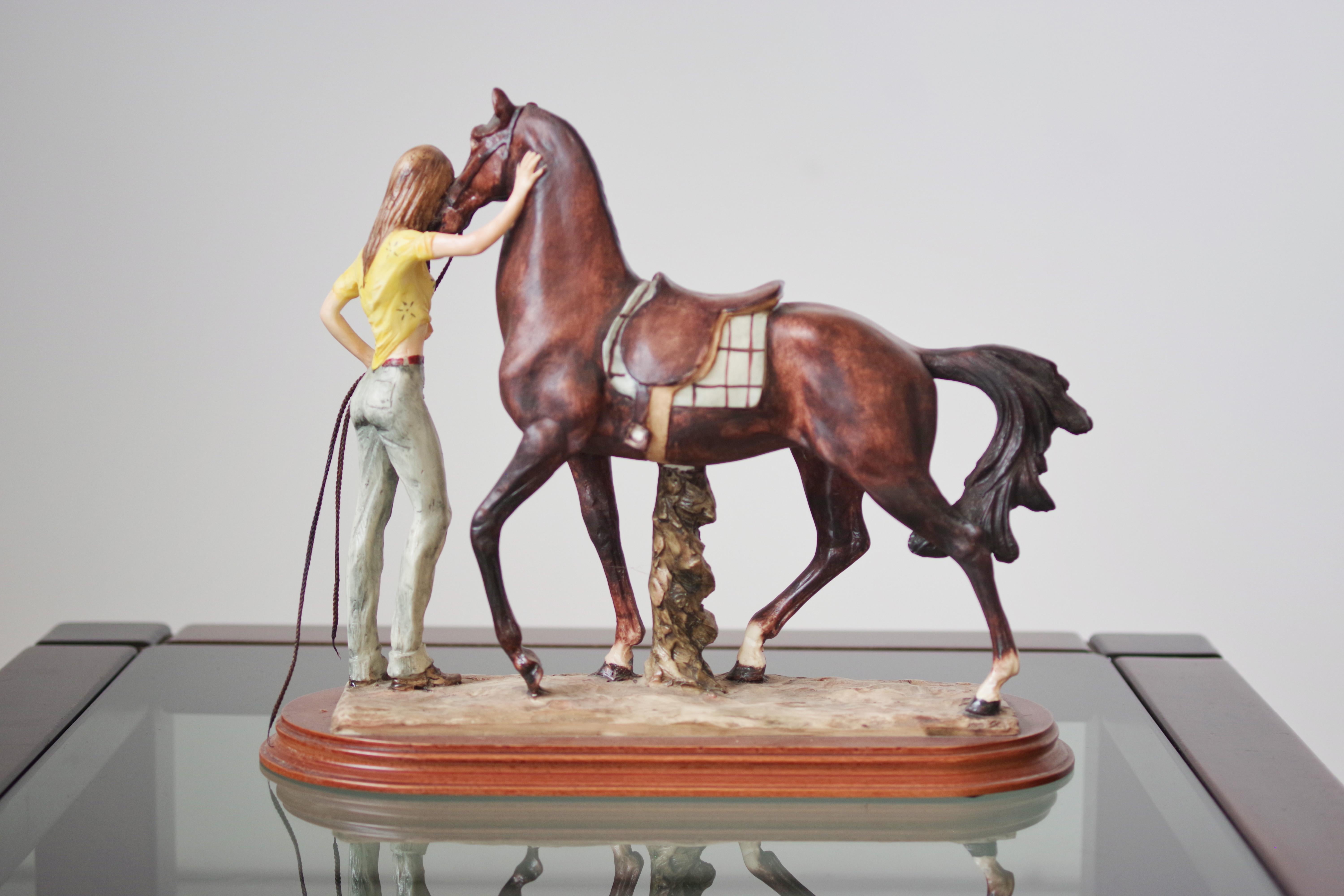 Vintage 1970s A. Saulini Ceramic Sculpture of Horse and Woman For Sale 1