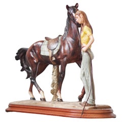 Vintage 1970s A. Saulini Ceramic Sculpture of Horse and Woman