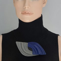 Vintage 1970s Abstract Futuristic Leather Brooch