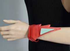 Vintage 1970s Abstract Futuristic Pop Colour Leather Cuff Bracelet