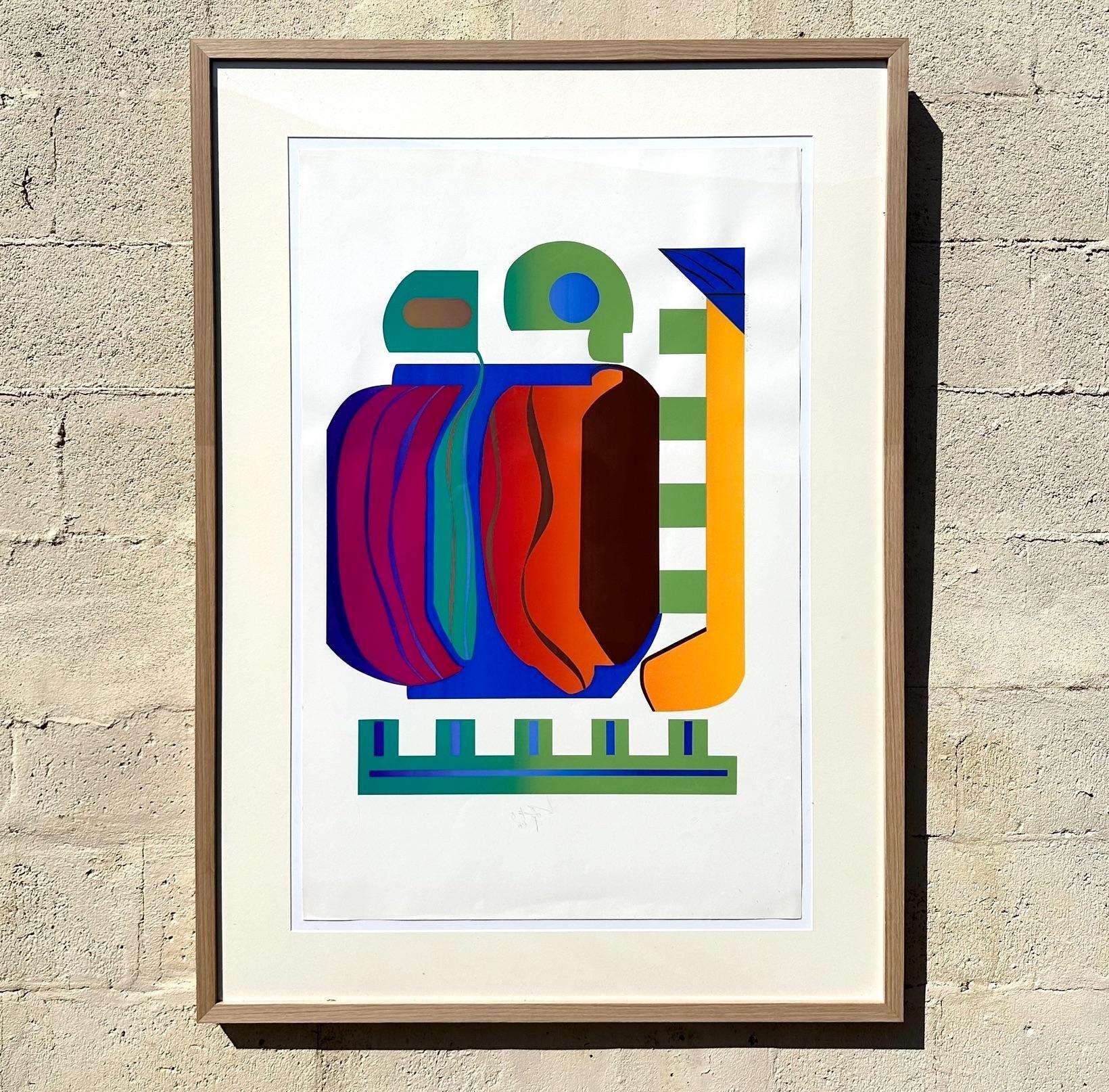 Vintage 1970s Abstract Geometric Lithograph For Sale 4