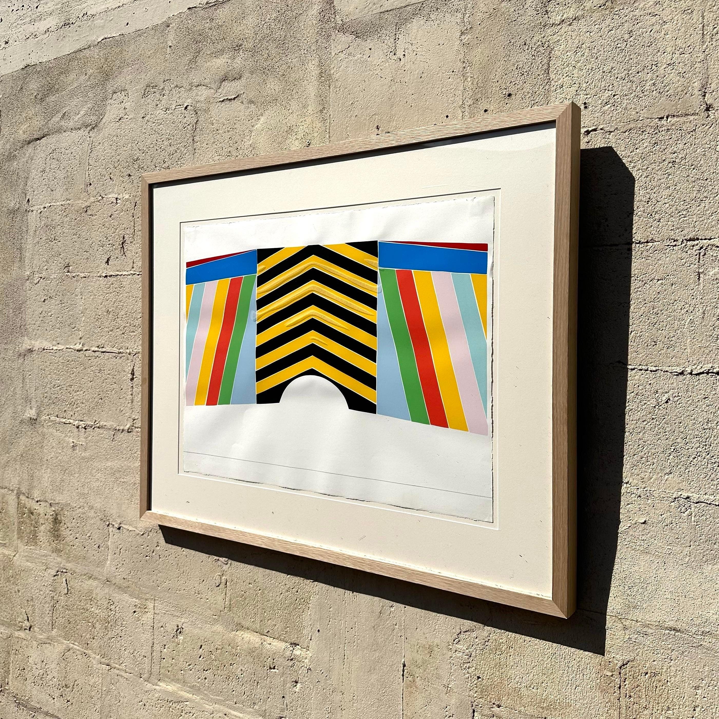 Vintage 1970s Abstract Geometric Lithograph In Good Condition For Sale In West Palm Beach, FL