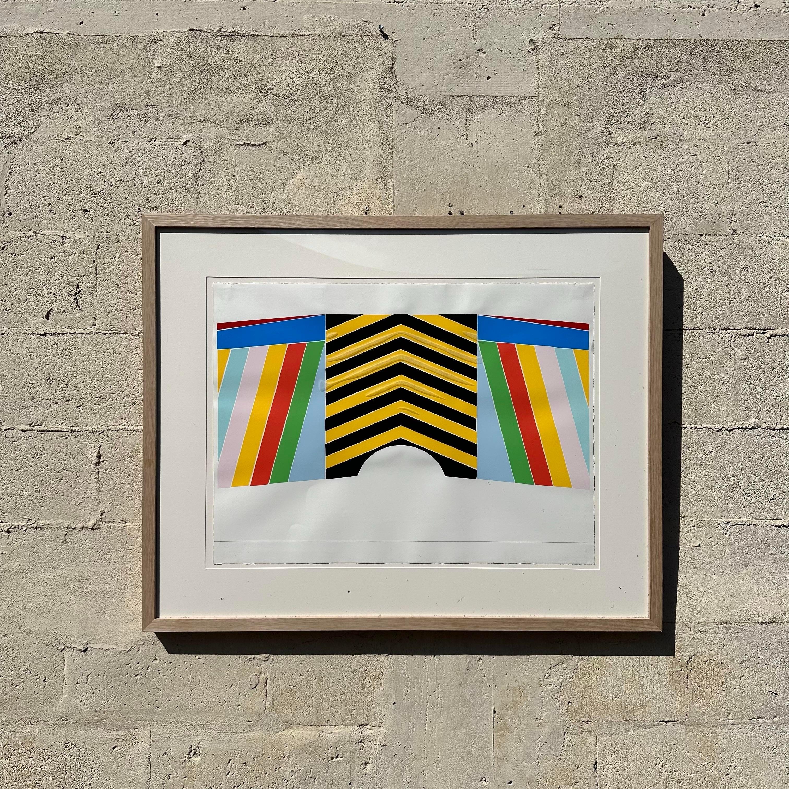 20th Century Vintage 1970s Abstract Geometric Lithograph For Sale