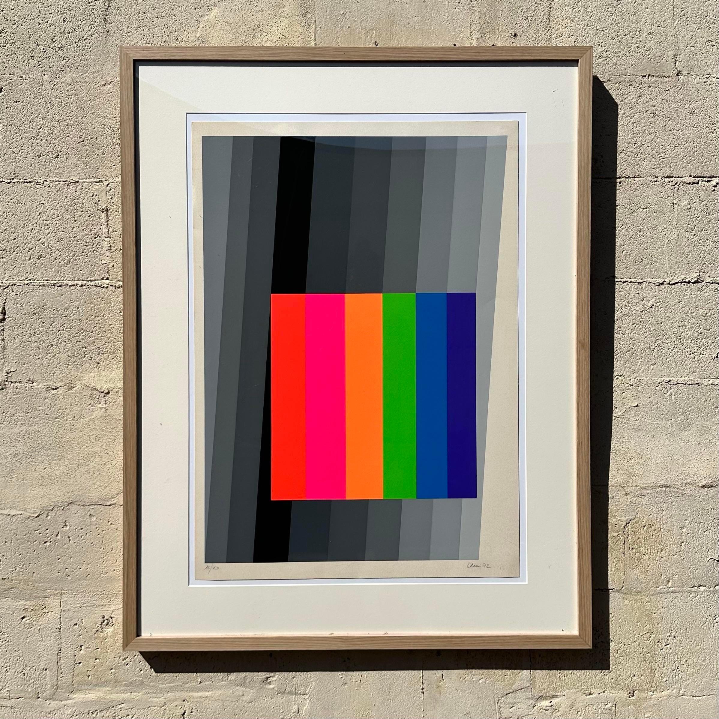 Paper Vintage 1970s Abstract Geometric Lithograph For Sale