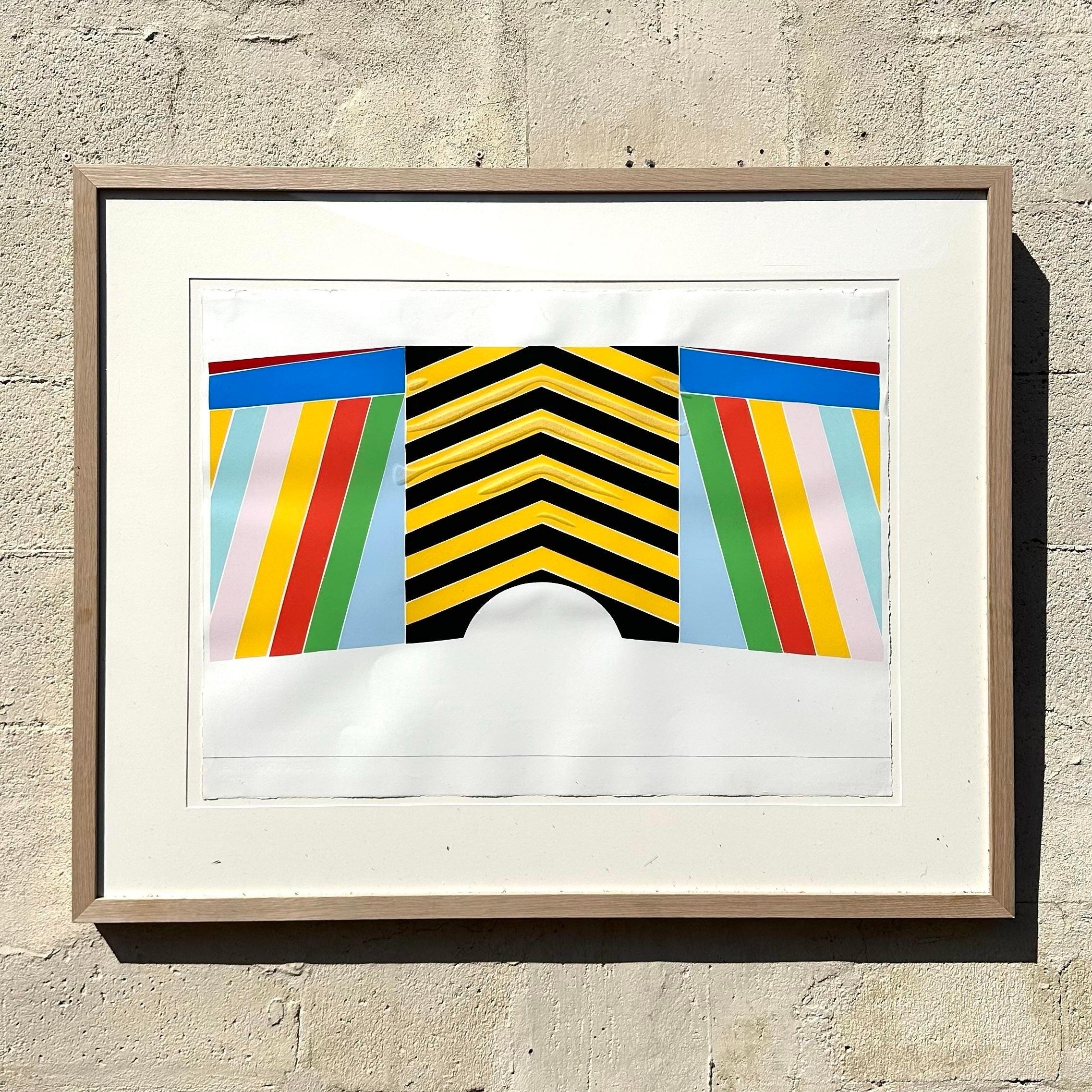 Vintage 1970s Abstract Geometric Lithograph For Sale 2