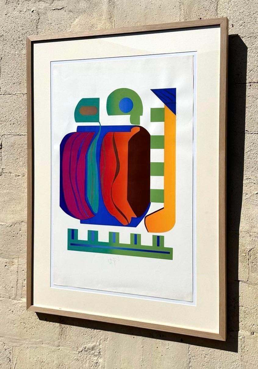 Vintage 1970s Abstract Geometric Lithograph For Sale 3