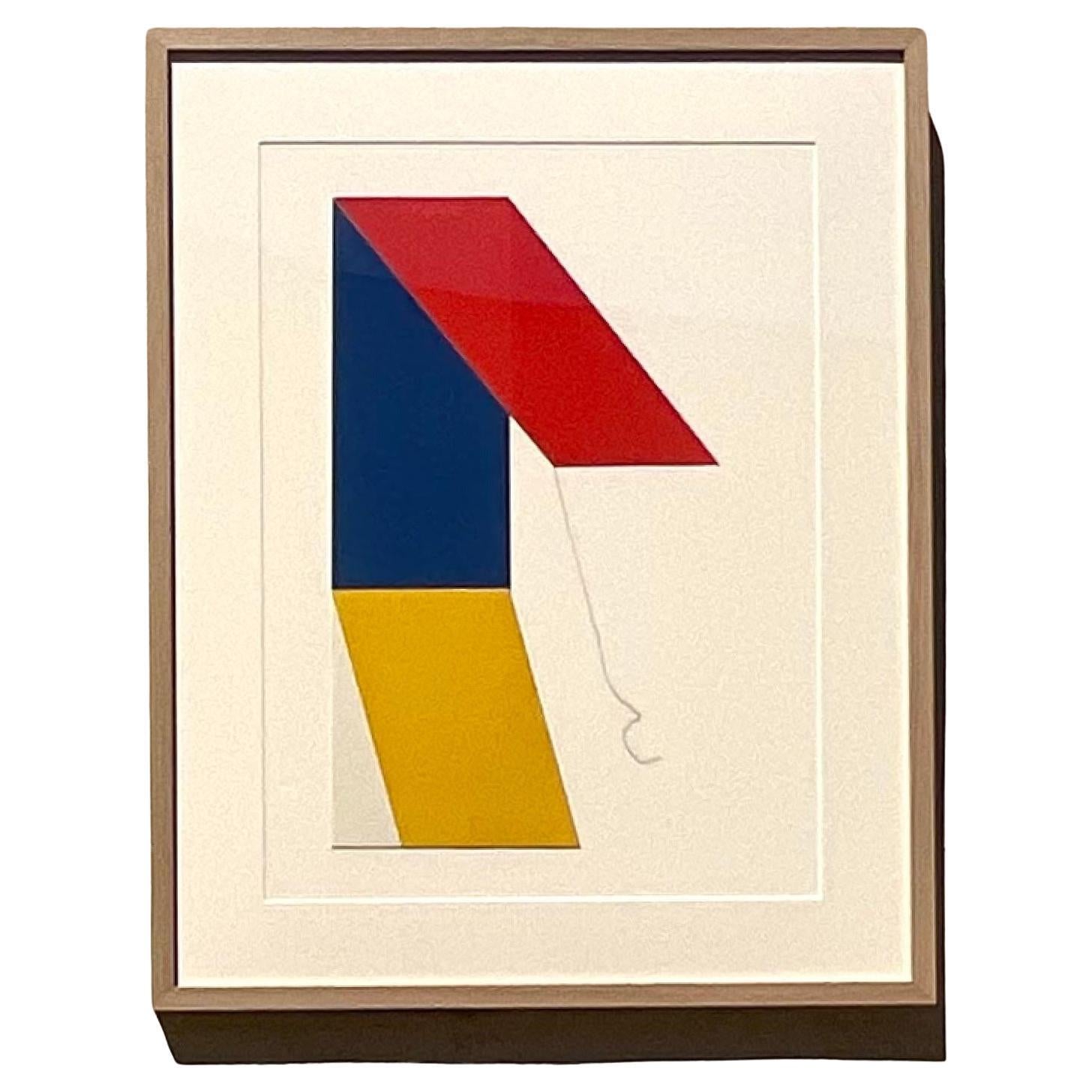 Lithographie géométrique abstraite vintage des années 1970 en vente