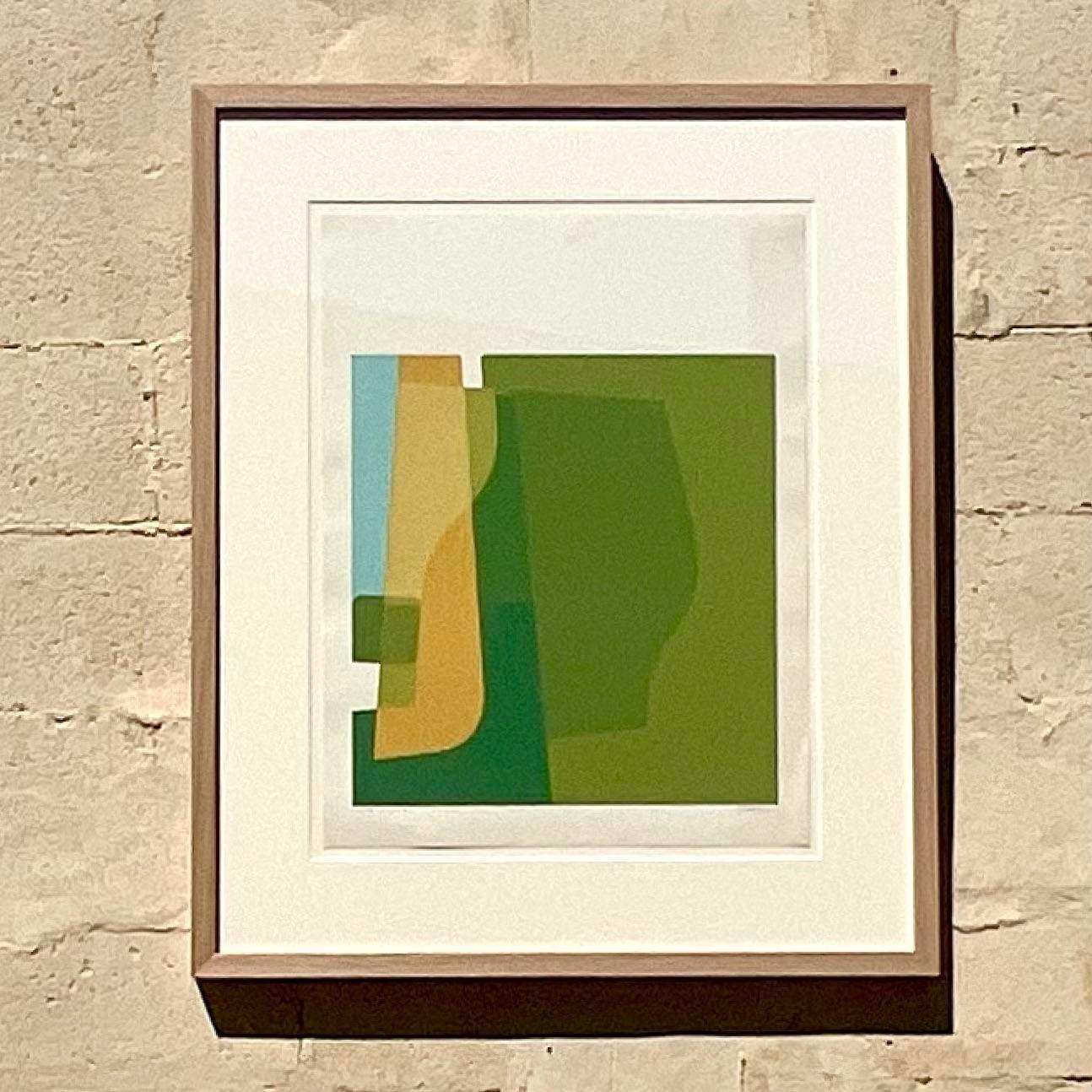 Vintage 1970s Abstract Original Lithograph on Paper In Good Condition For Sale In west palm beach, FL