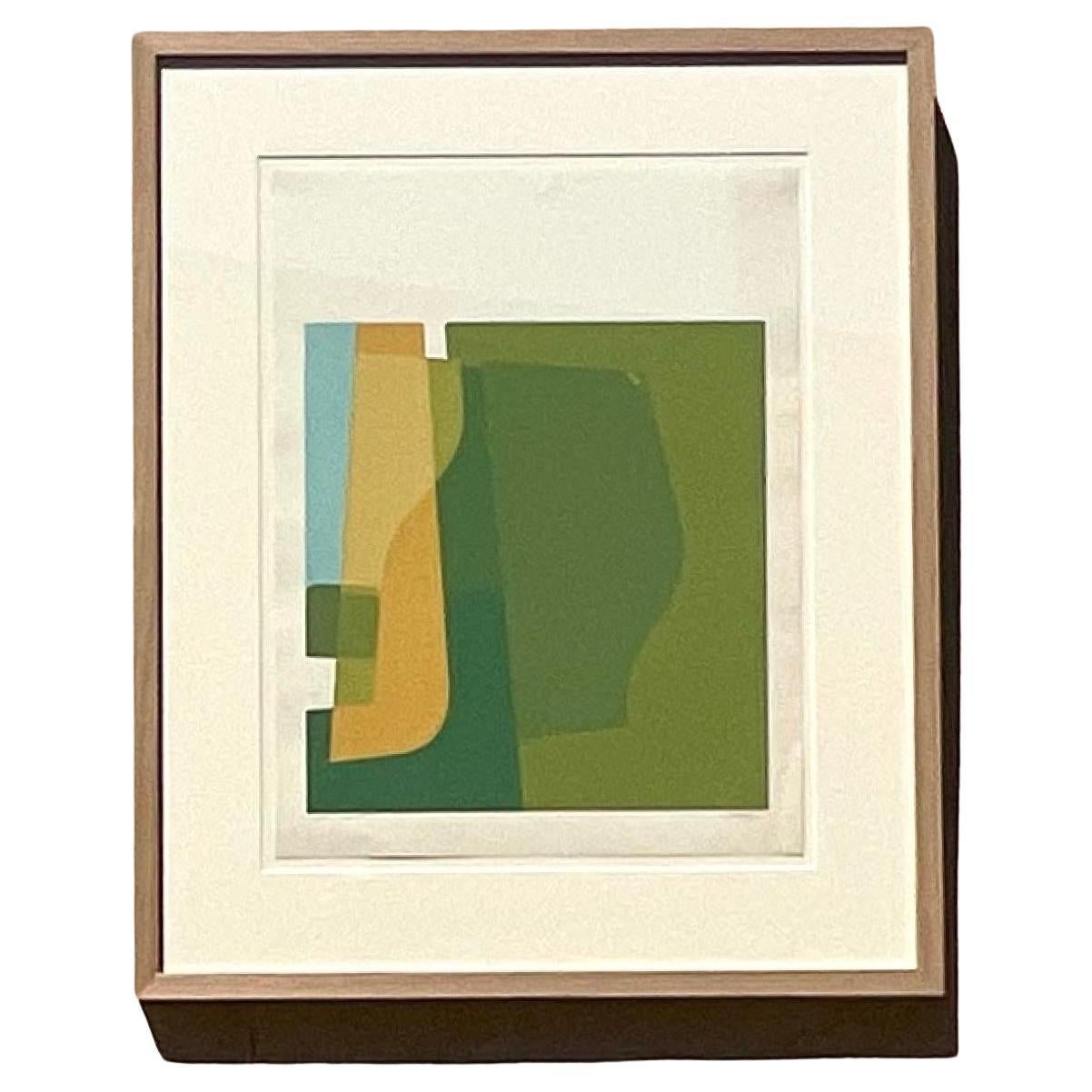 Vintage 1970s Abstract Original Lithograph on Paper For Sale