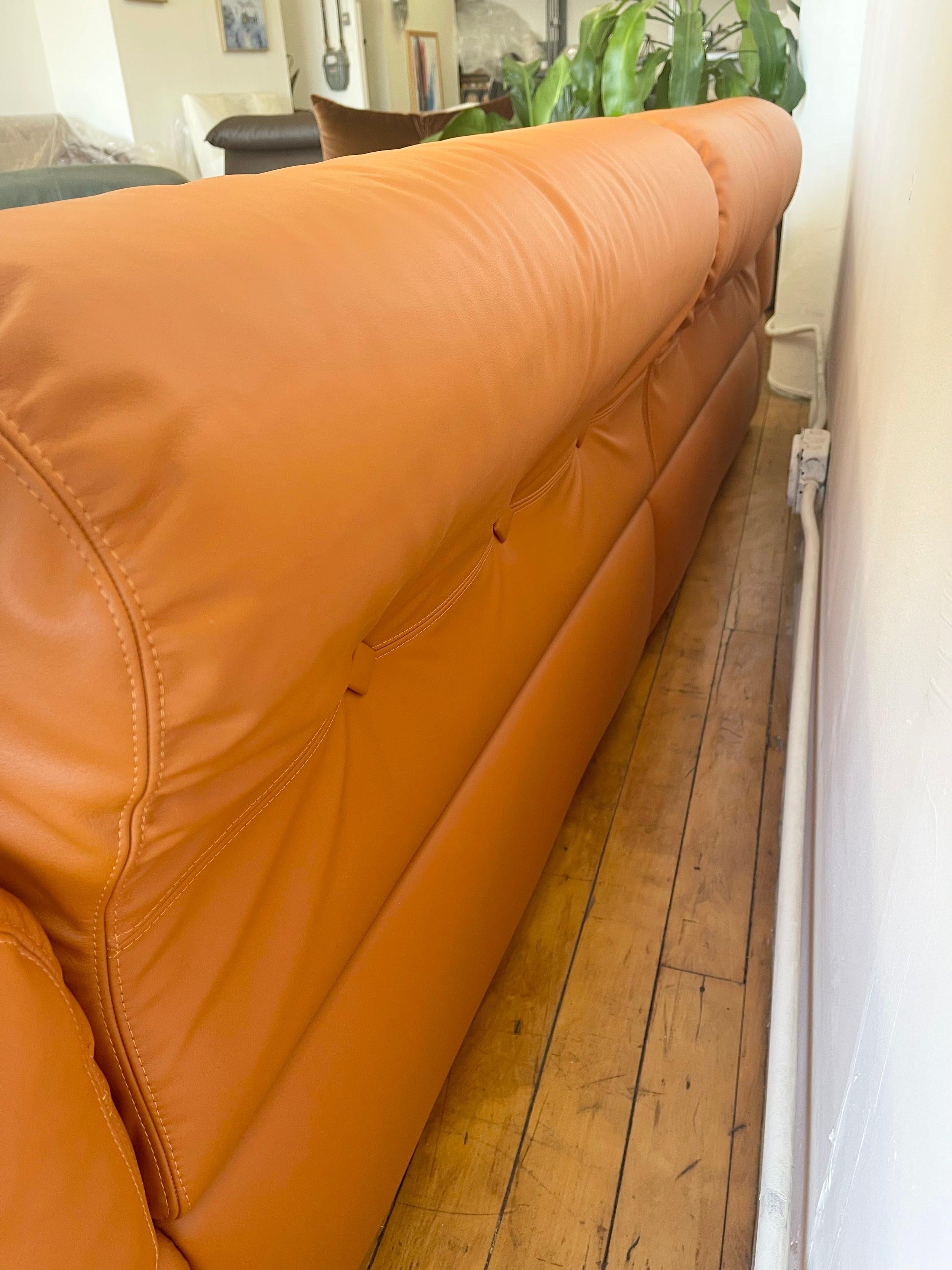 Wood Adriano Piazzesi 1970s Sofa Newly Upholstered with Copper Brown Italian Leather For Sale