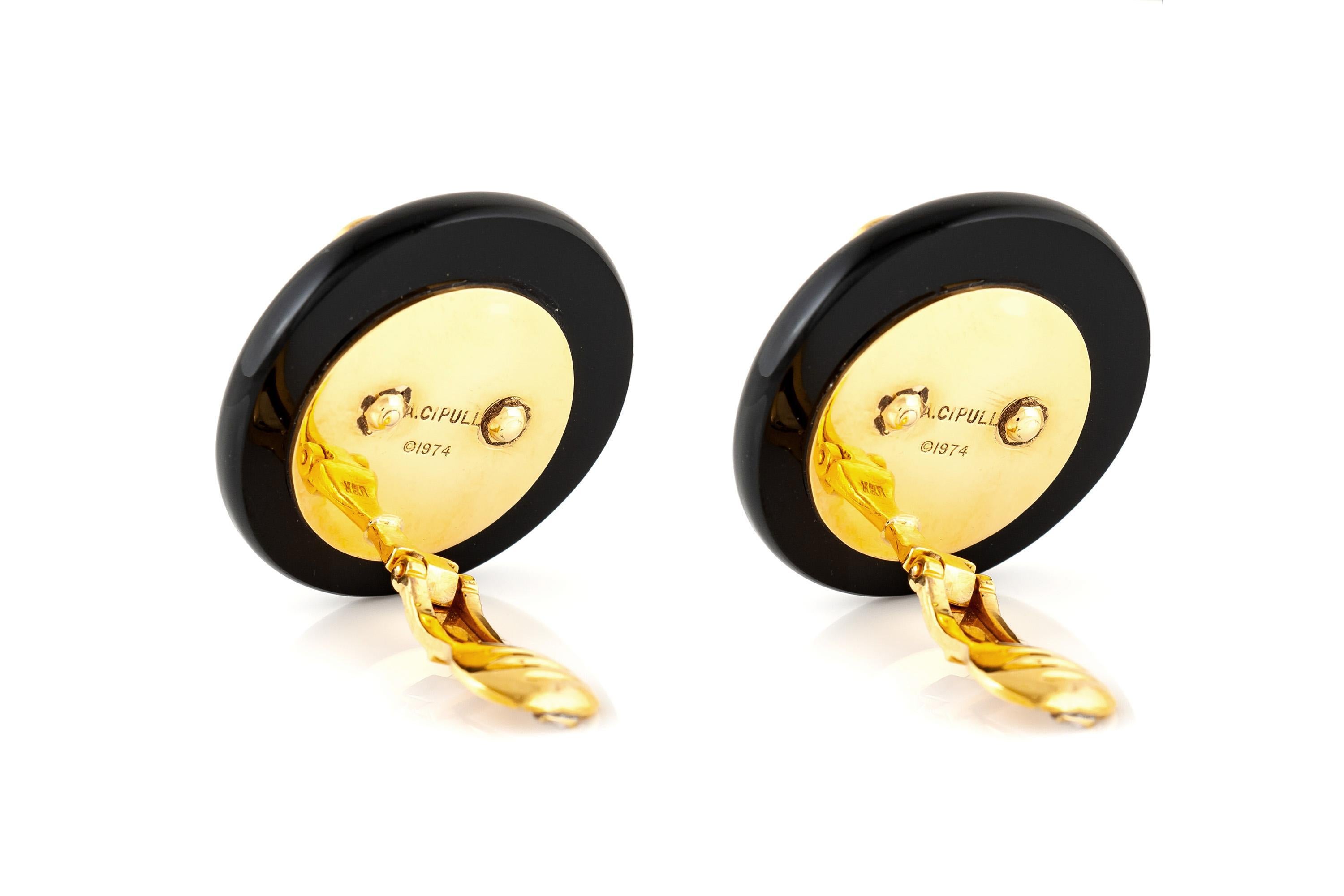Taille mixte Boucles d'oreilles en onyx Aldo Cipullo des années 1970 en vente