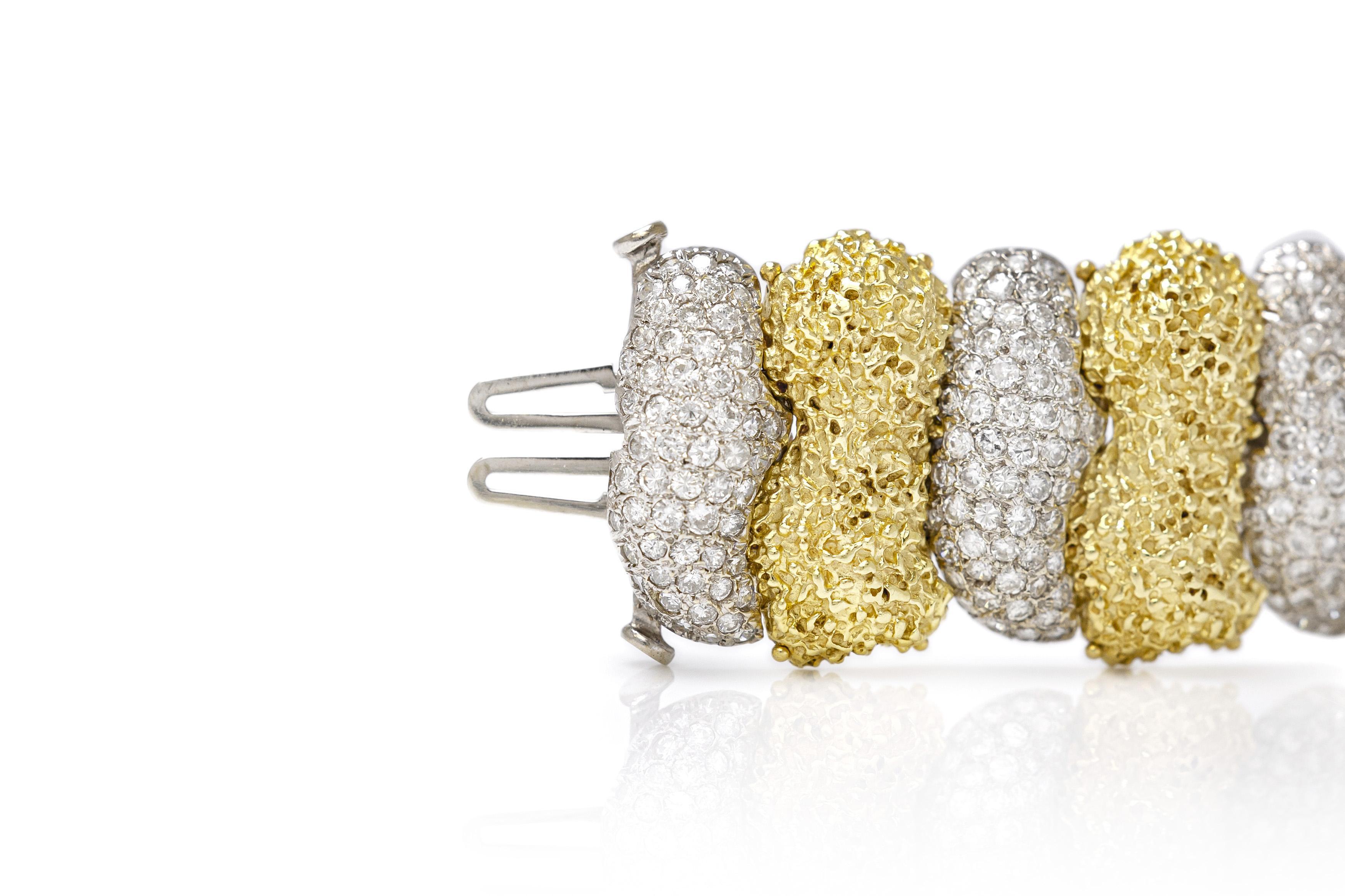 Bracelet à maillons vintage en or et diamants alternés des années 1970 Bon état - En vente à New York, NY
