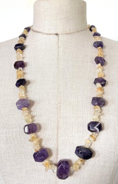 Vintage 1970s Amethyst and Citrine Quartz Necklace - 150g