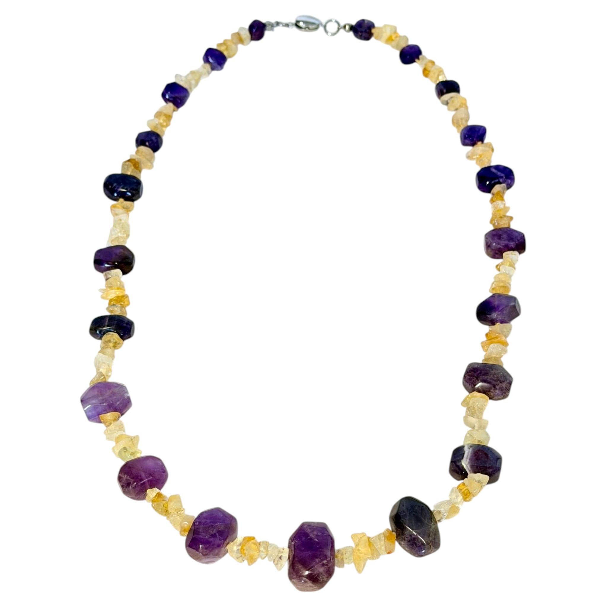 Collana vintage anni '70 in quarzo citrino e ametista - 150g