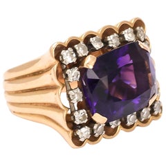 Vintage 1970s Amethyst Diamond Statement Ring