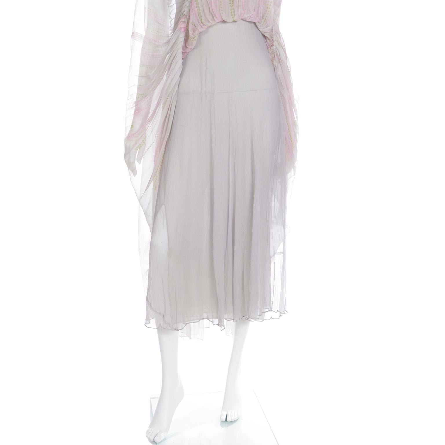 Vintage 1970er Andre Laug für Audrey Empire-Abendkleid aus Seide mit Chiffon-Dotendruck im Angebot 6