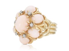 Anillo de Cóctel Vintage 1970 Piel de Ángel Coral con Diamantes