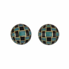 Vintage 1970s Angela Cummings Tiffany & Co. 18K Jade and Opal Button Earrings