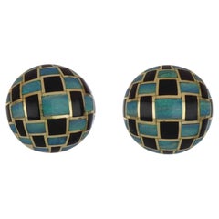 Vintage 1970s Angela Cummings Tiffany & Co. 18K Jade and Opal Button Earrings