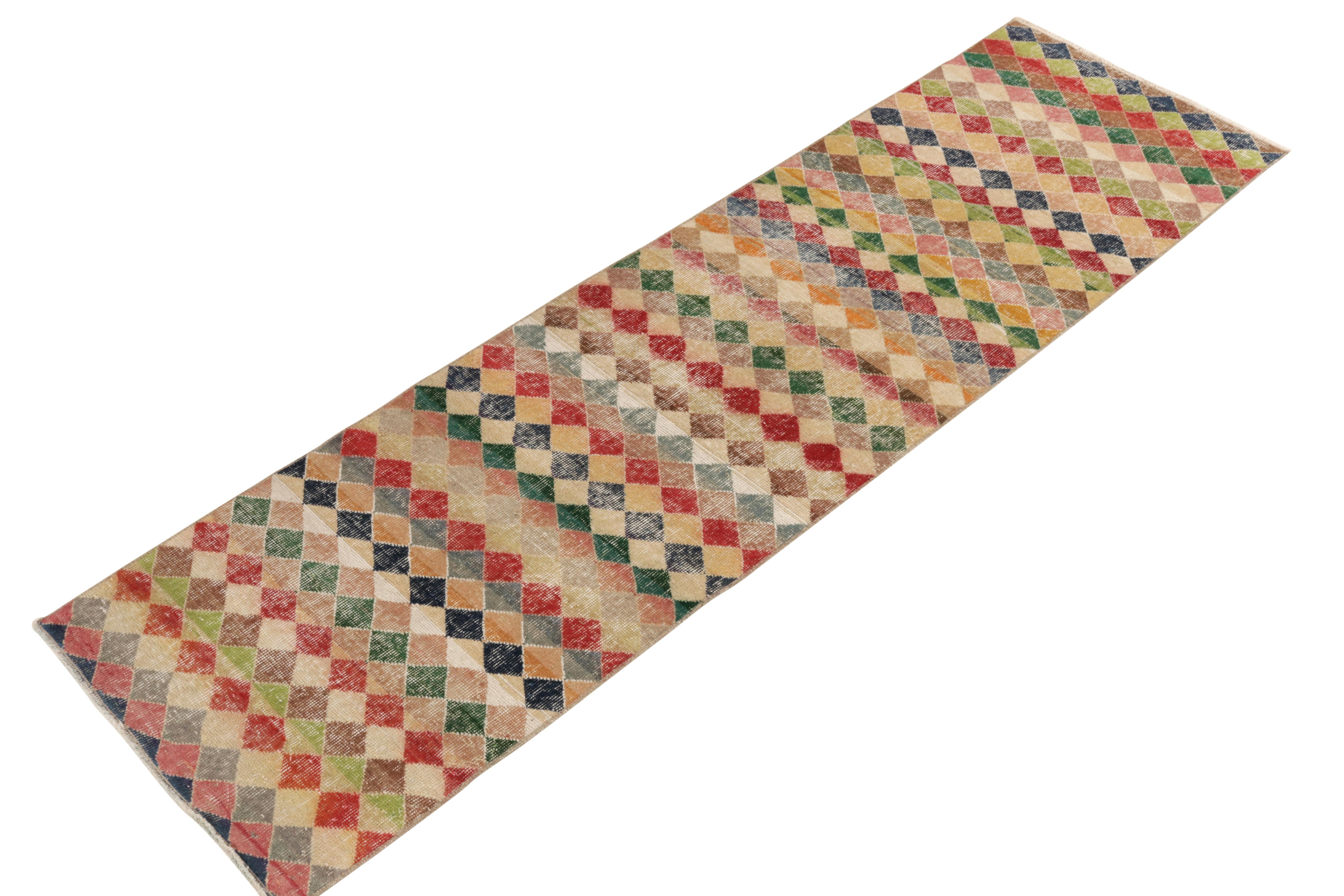 Indian Vintage 1970s Art Deco Runner in Multicolor Geometric Pattern by Rug & Kilim For Sale