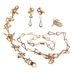 Vintage 1970s Artist Diamond Matching Set Necklace, Ring, Bracelet, Earrings