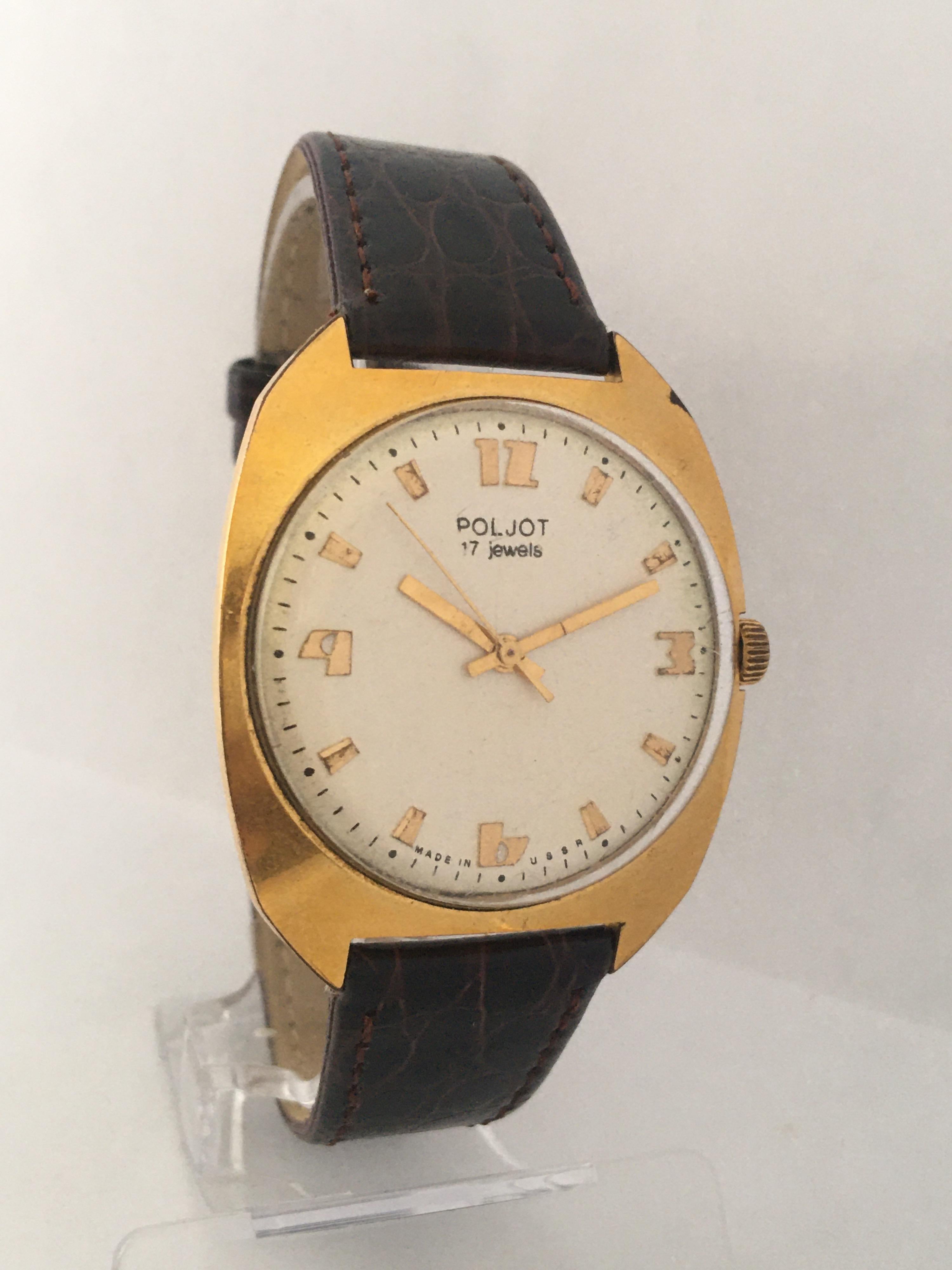 Vintage 1970s AU20 Gold-Plated POLJOT Mechanical Watch For Sale 4