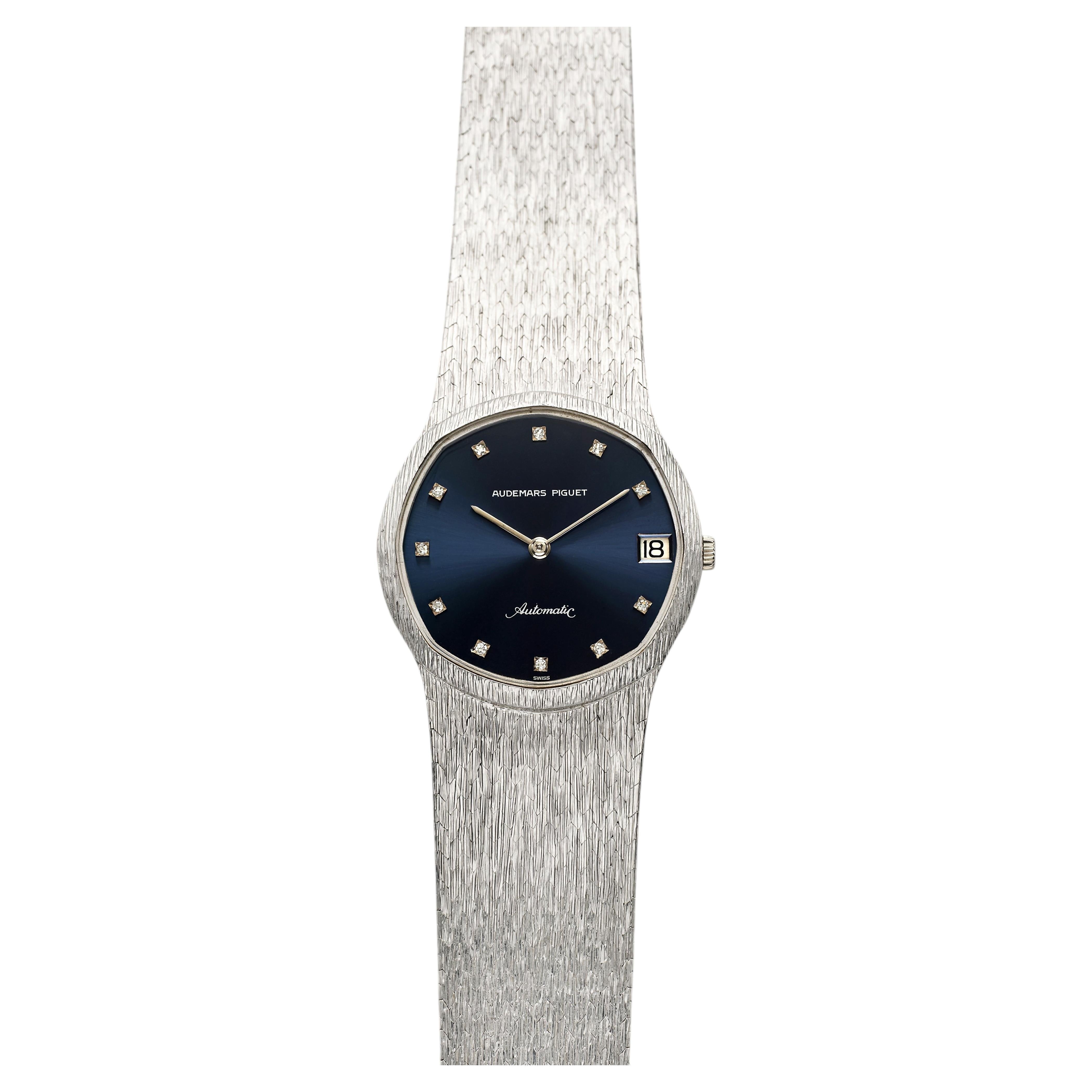Vintage años 70 Audemars Piguet 5388 - Esfera integrada WG Azul Sunburst Auto 31 mm