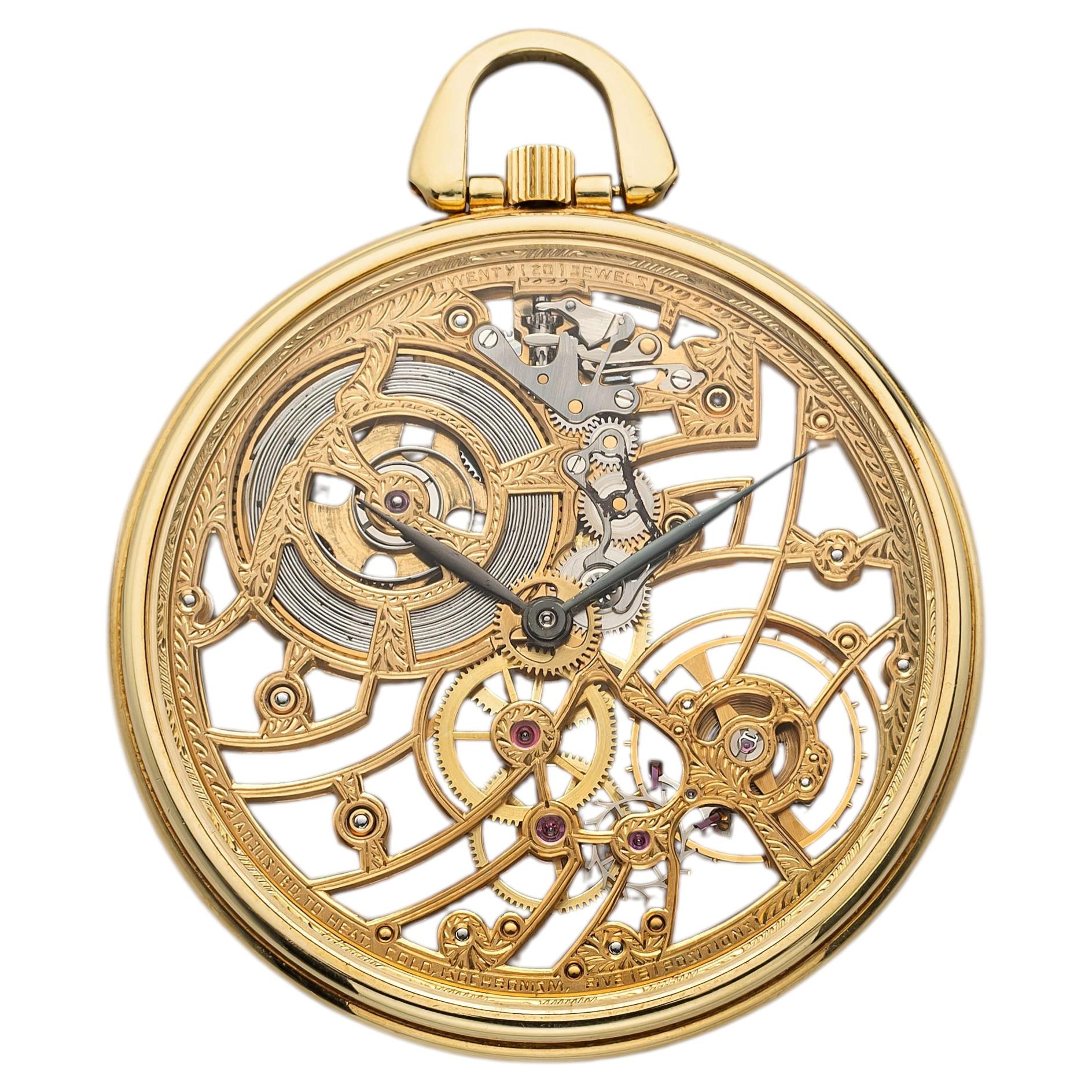 Vintage 1970s Audemars Piguet Pocket Watch Skeleton 18K Yellow Gold Manual 42mm
