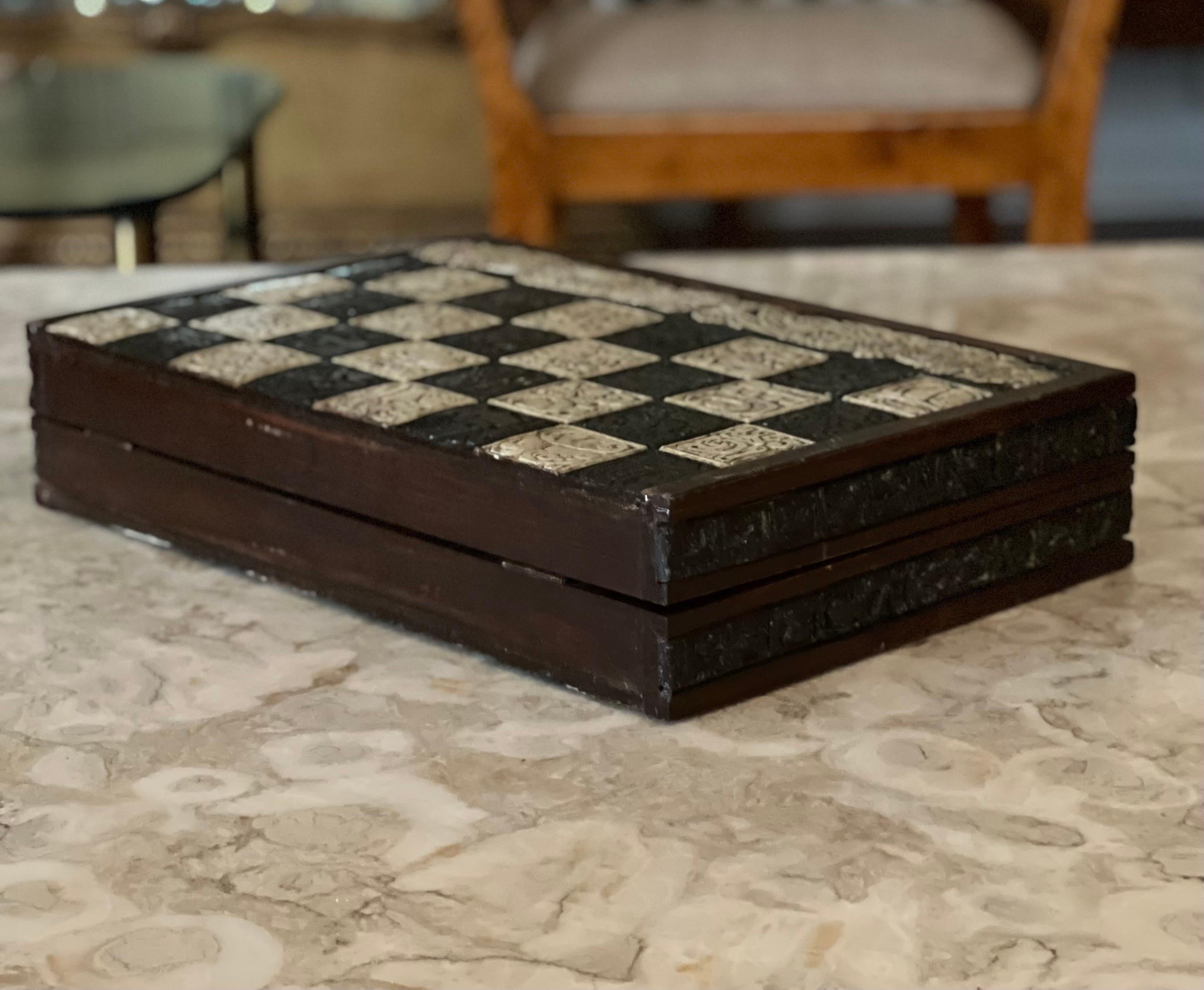 Folk Art Vintage 1970's Backgammon and Chess Set For Sale