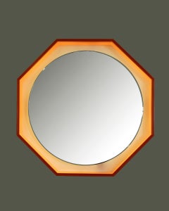 Vintage 1970s Backlit Orange Wall Mirror, Italian Design
