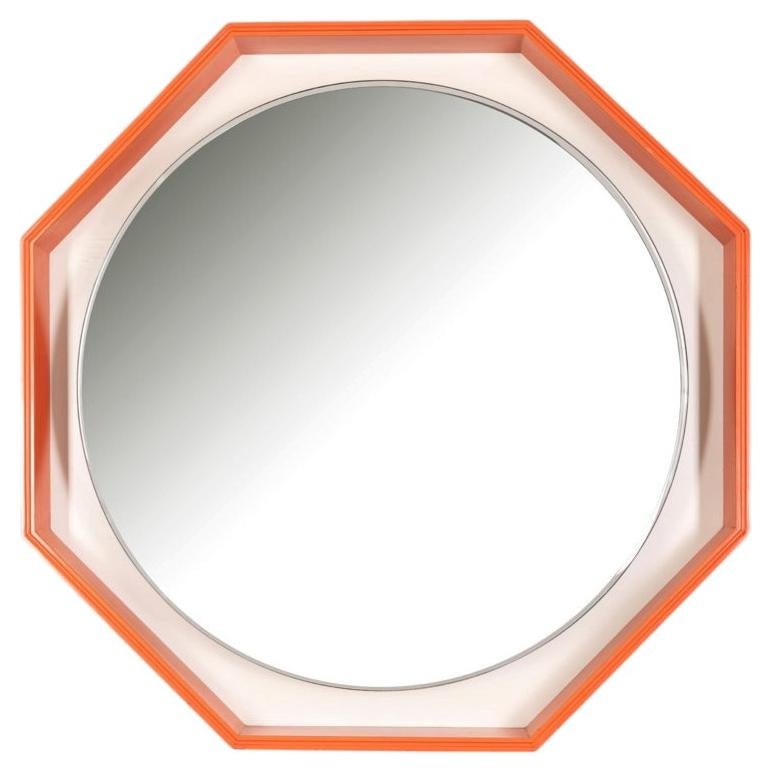 Vintage 1970s Backlit Orange Wall Mirror, Italian Design