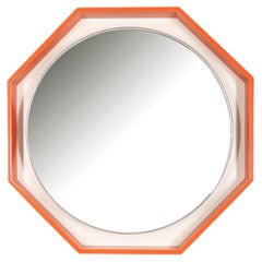 Vintage 1970s Backlit Orange Wall Mirror, Italian Design