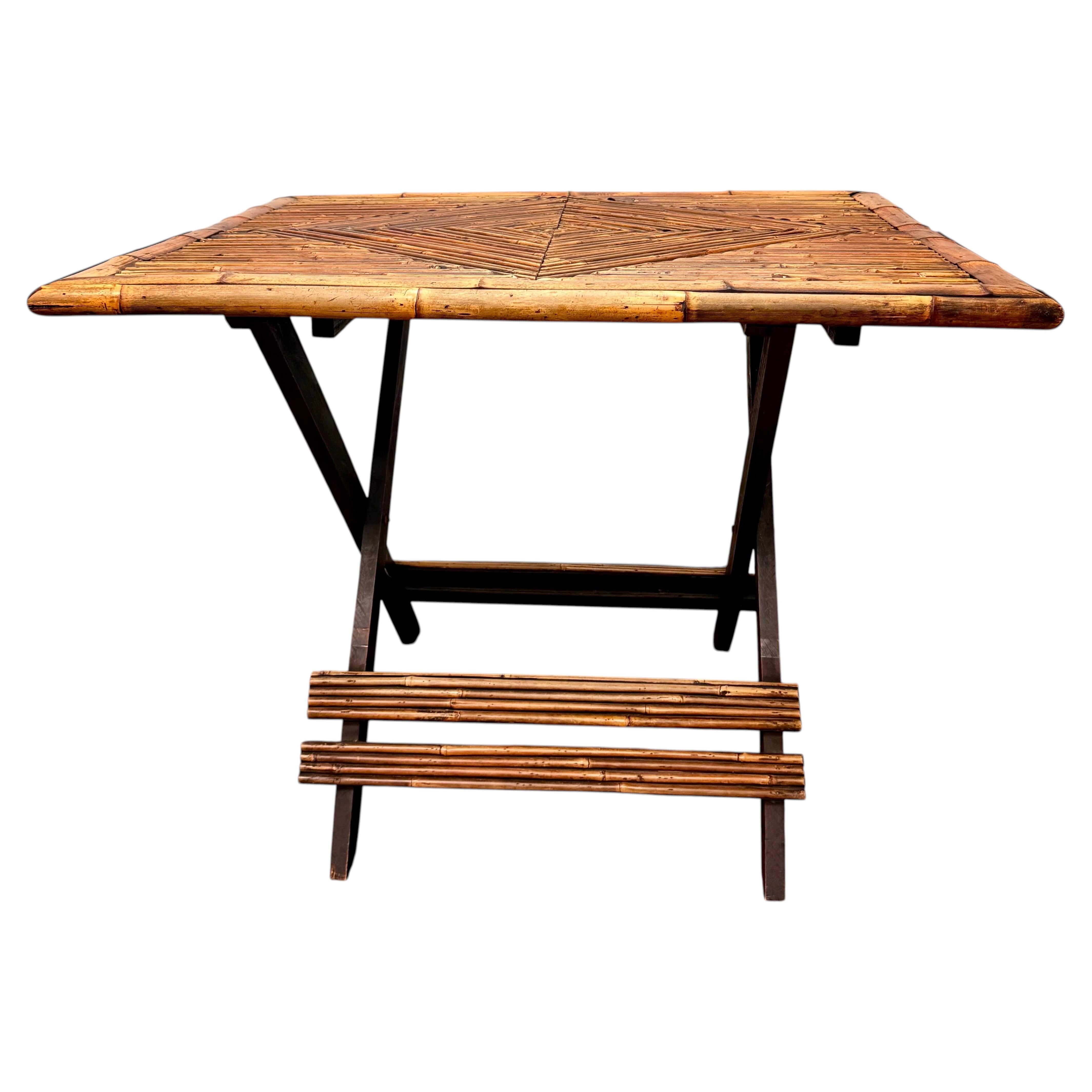 Vintage 1970s Bamboo Folding Table, 36.5\" Wide, Versatile Design