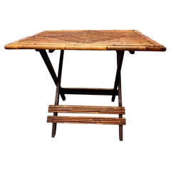 Vintage 1970s Bamboo Folding Table, 36.5\" Wide, Versatile Design
