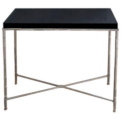 Vintage 1970s Bamboo Nickel-Plated Brass Console with Black Lucite Top