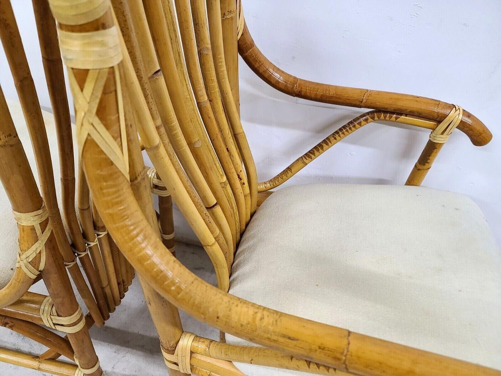 Vintage 1970s Bamboo Rattan Chairs, Set of 4 For Sale 6