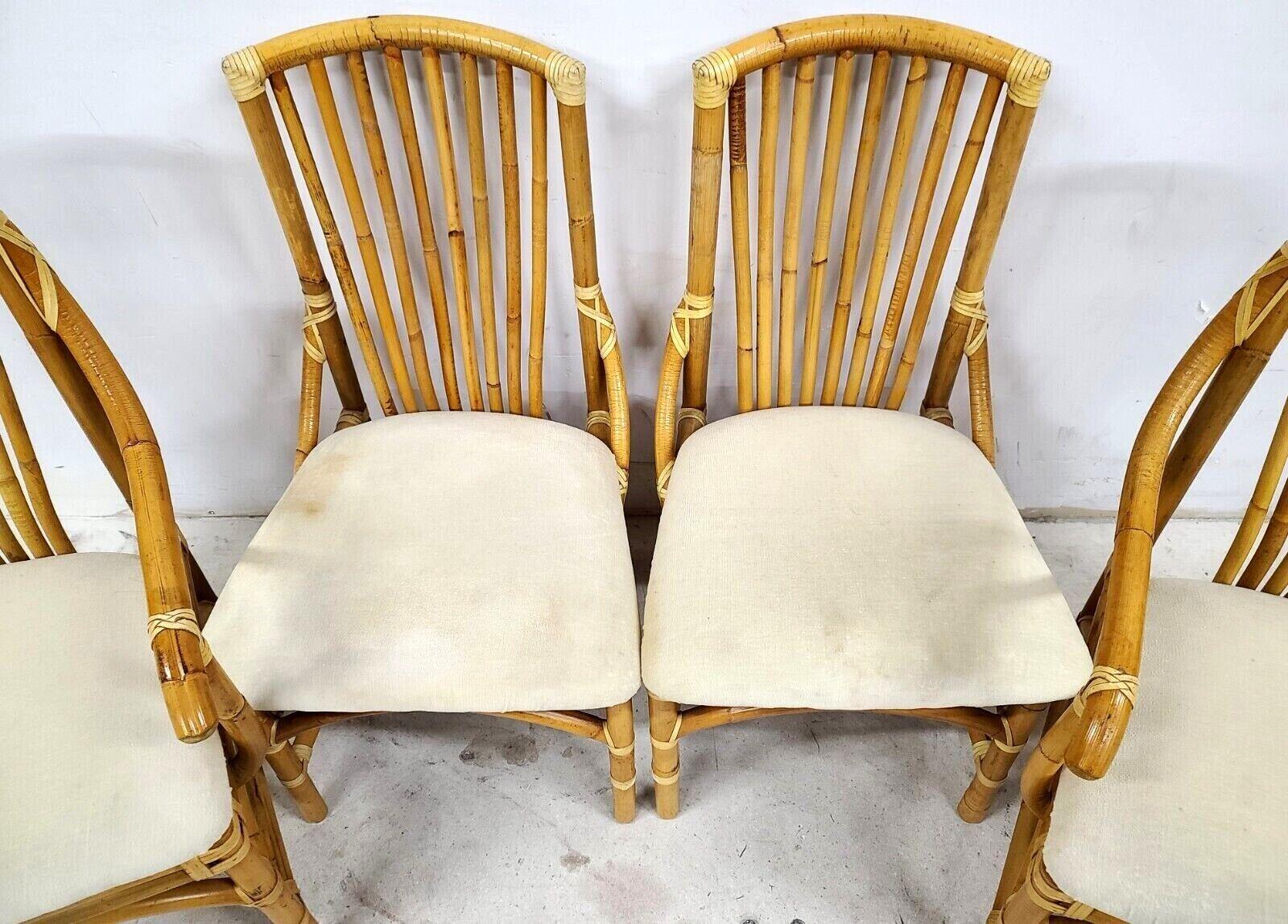 Vintage 1970s Bamboo Rattan Chairs, Set of 4 In Good Condition For Sale In Lake Worth, FL