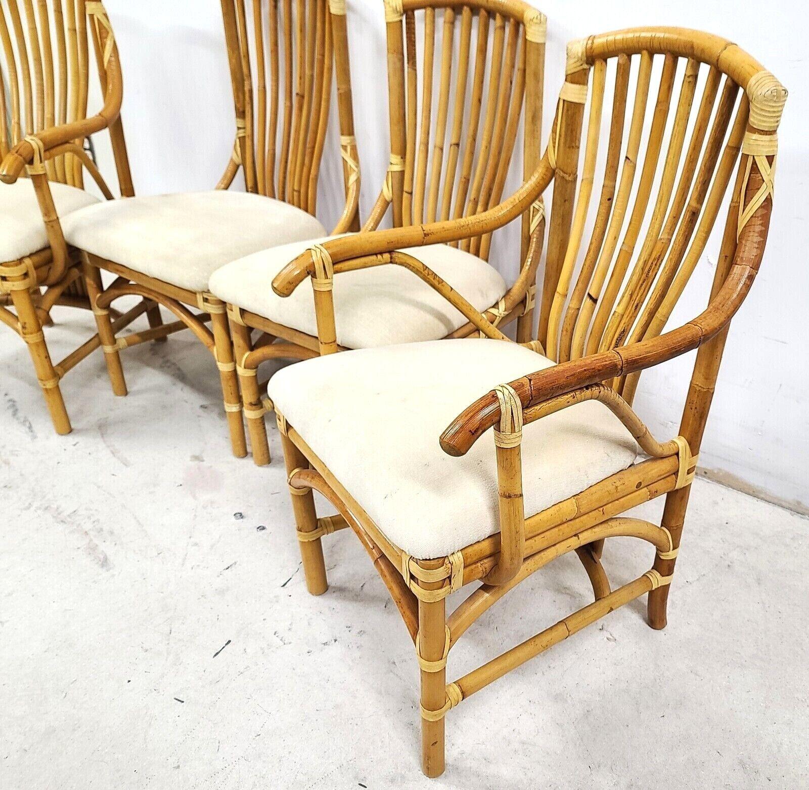 Late 20th Century Vintage 1970s Bamboo Rattan Chairs, Set of 4 For Sale