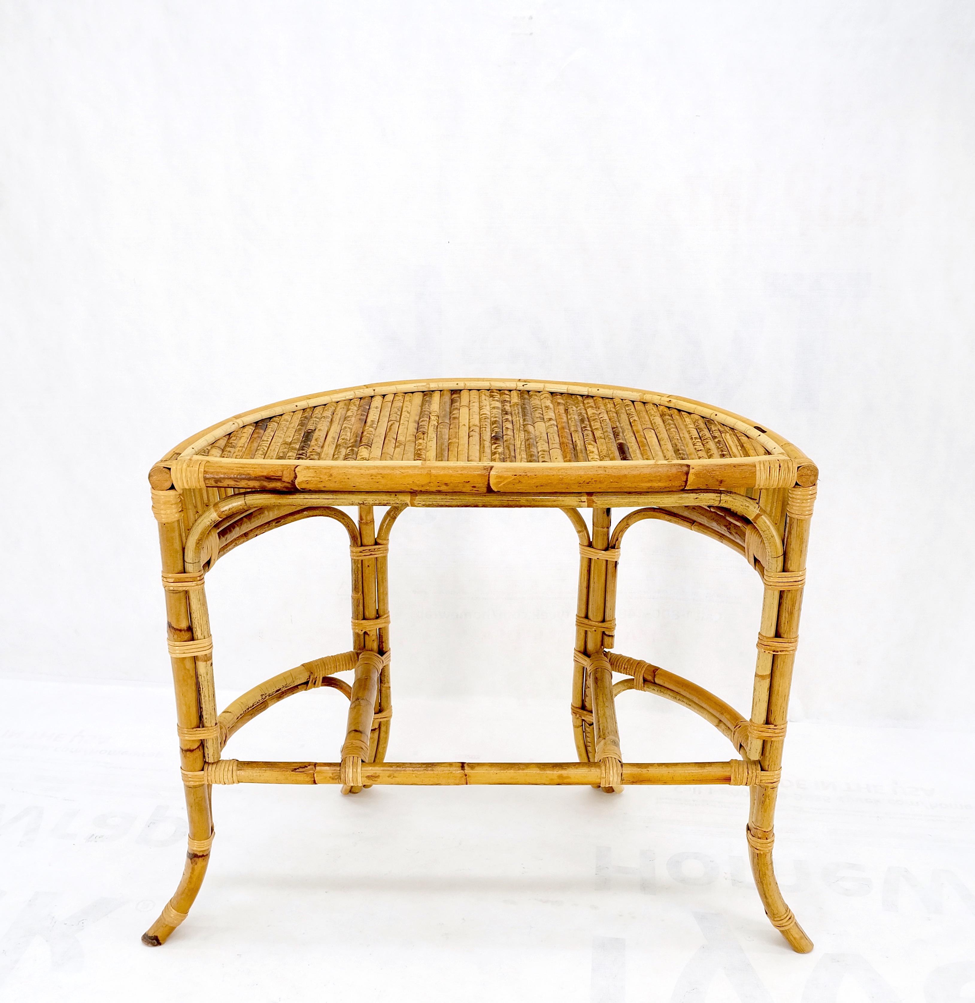Vintage 1970s Bamboo Rattan Demilune Mid-Century Modern Console Sofa Table Mint For Sale 3