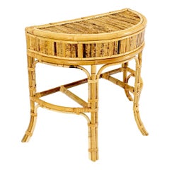 Vintage 1970 Bamboo Rattan Demilune Mid-Century Modern Console Sofa Table Mint