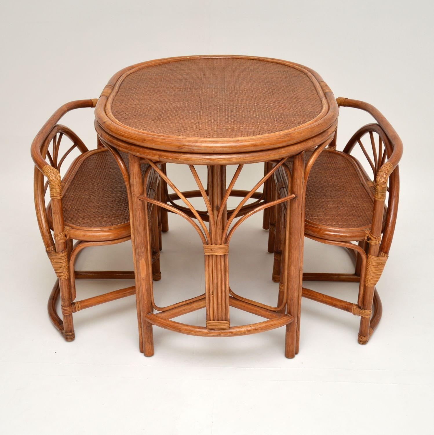 Vintage 1970's Bamboo & Rattan Games Table & Chairs 1