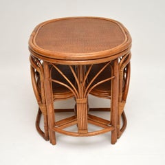 Vintage 1970's Bamboo & Rattan Games Table & Chairs