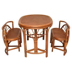 Vintage 1970's Bamboo & Rattan Games Table & Chairs