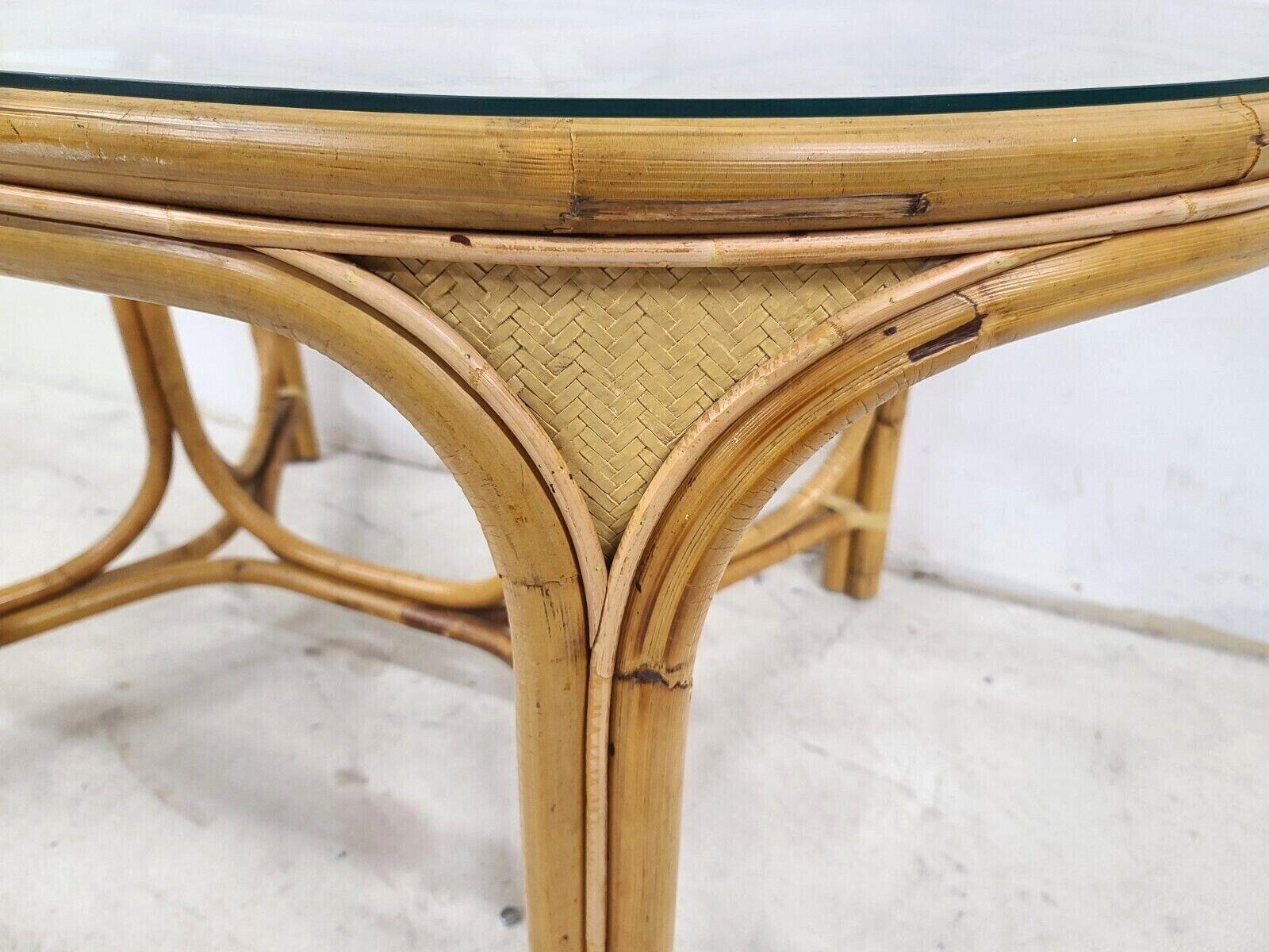 Vintage 1970s Bamboo Rattan Glass Oval Dining Table In Good Condition For Sale In Lake Worth, FL
