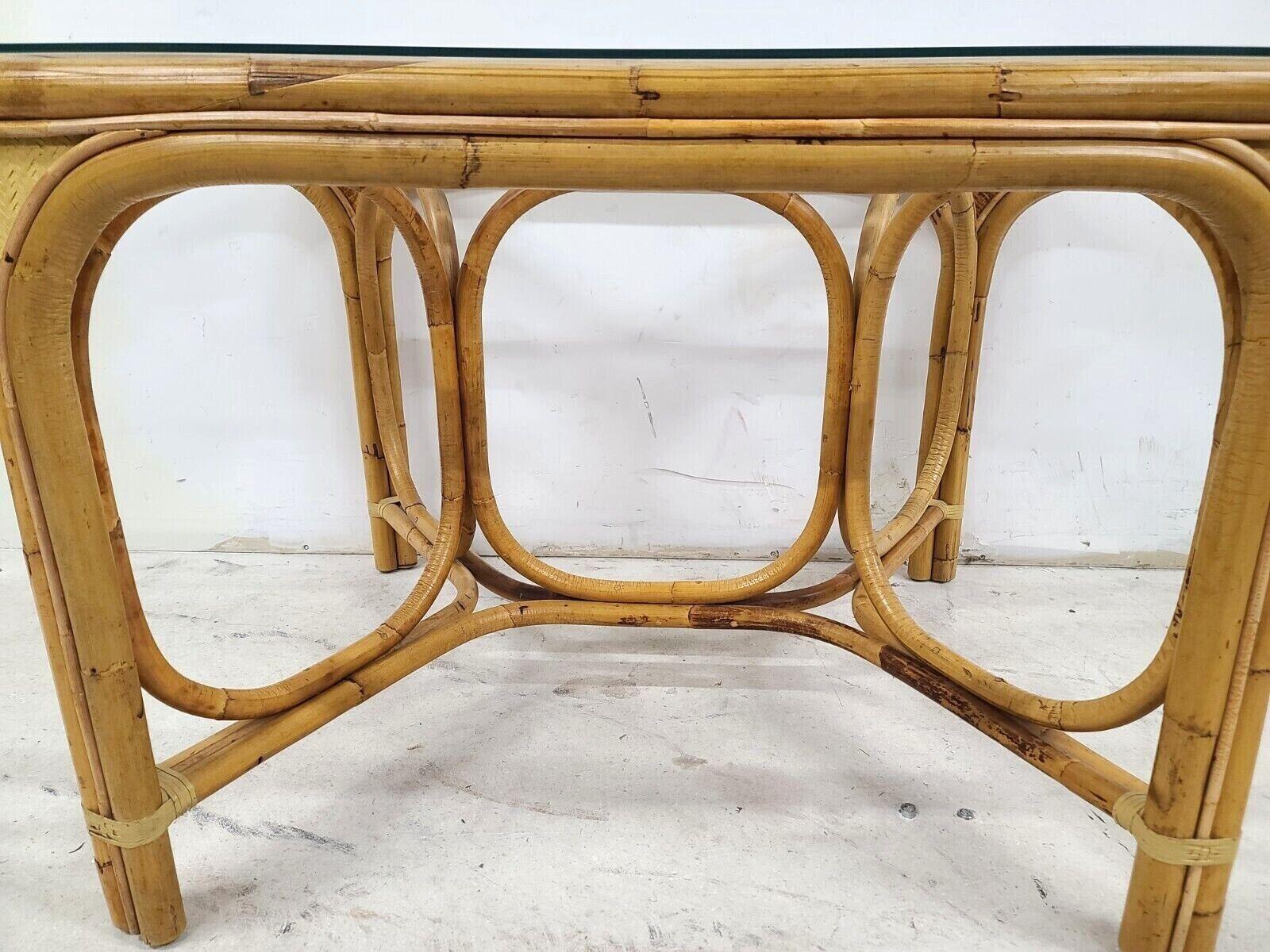 Late 20th Century Vintage 1970s Bamboo Rattan Glass Oval Dining Table For Sale